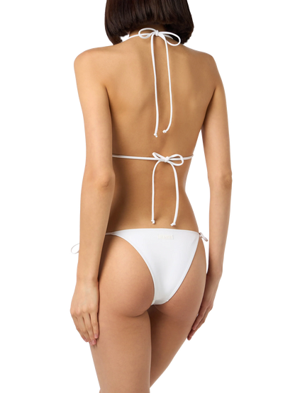 Woman white triangle bikini Leah Marielle