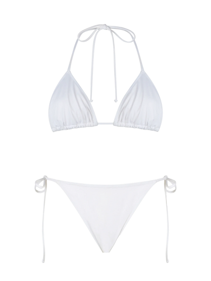 Woman white triangle bikini Leah Marielle