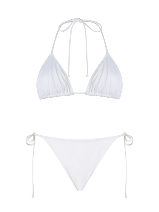Woman white triangle bikini Leah Marielle
