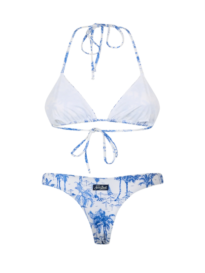 Woman toile de jouy triangle bikini Leah Naomi