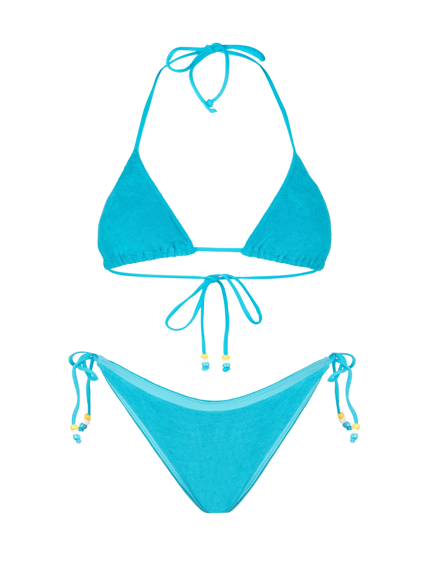 Woman turquoise terry triangle bikini with charms