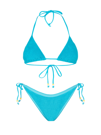 Woman turquoise terry triangle bikini with charms