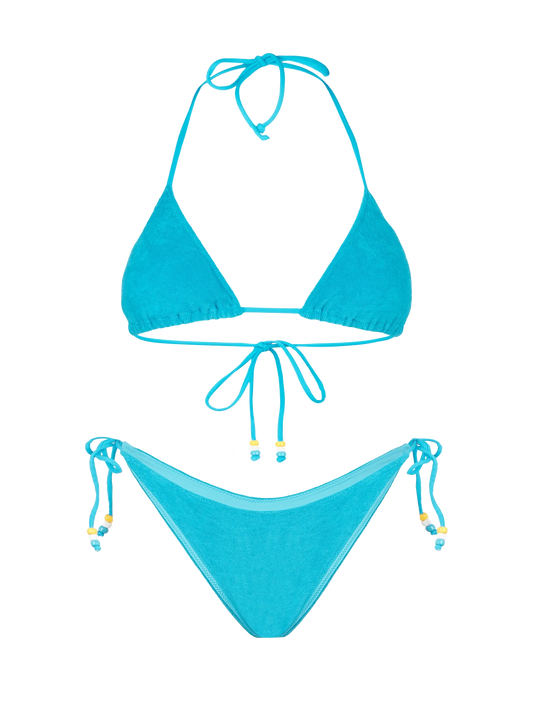 Woman turquoise terry triangle bikini with charms