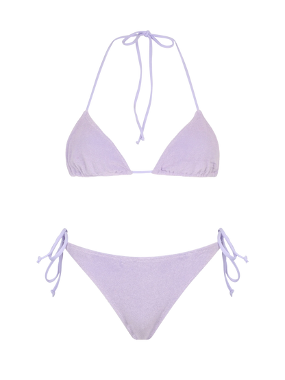 Woman lilac terry triangle bikini Leah Virgo