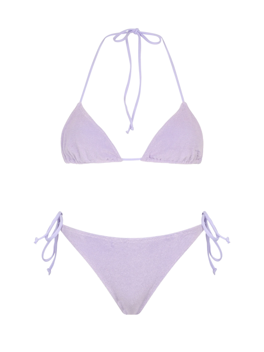 Woman lilac terry triangle bikini Leah Virgo