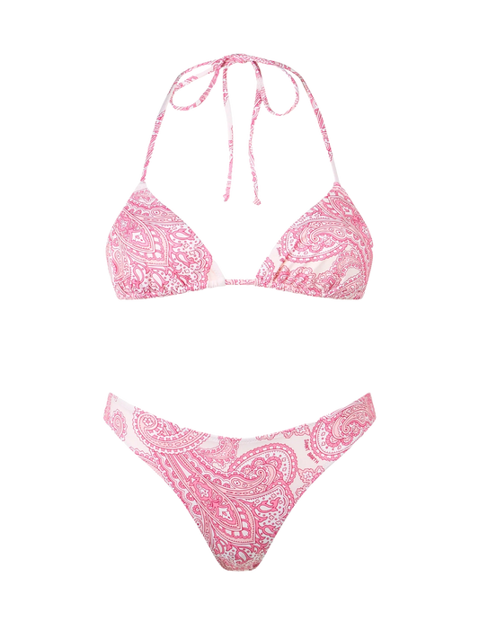 Woman pink paisley triangle bikini Leah Lido