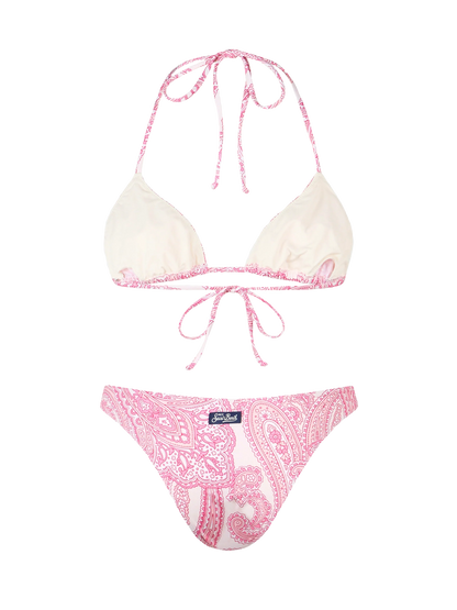 Woman pink paisley triangle bikini Leah Lido
