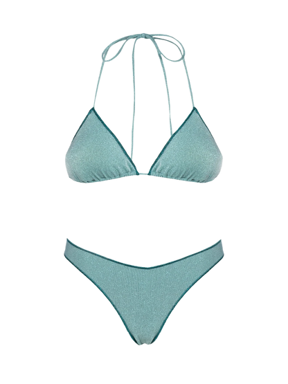 Woman water green lurex triangle bikini Leah Naomi