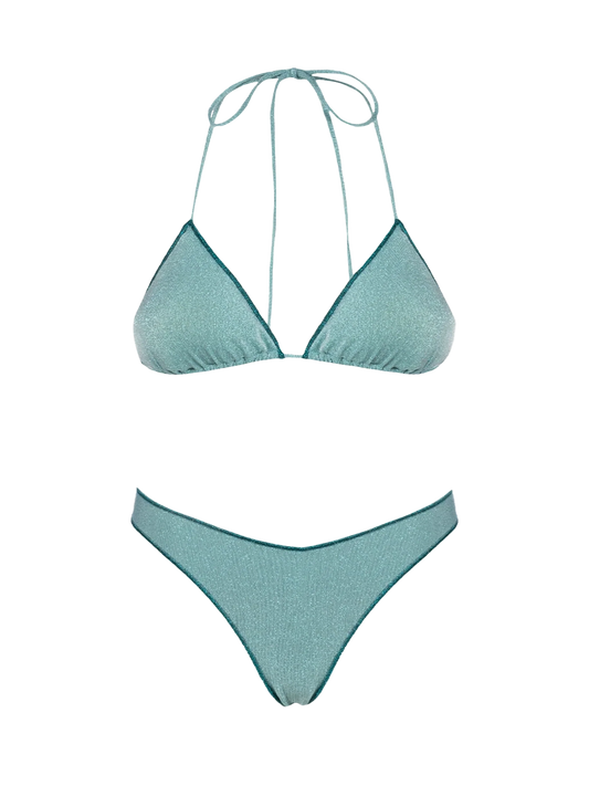 Woman water green lurex triangle bikini Leah Naomi