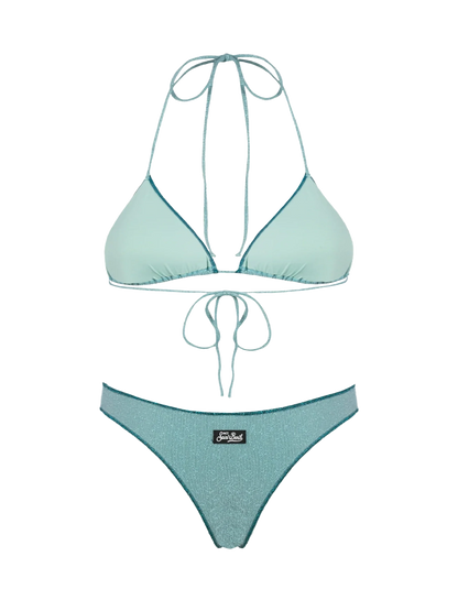 Woman water green lurex triangle bikini Leah Naomi