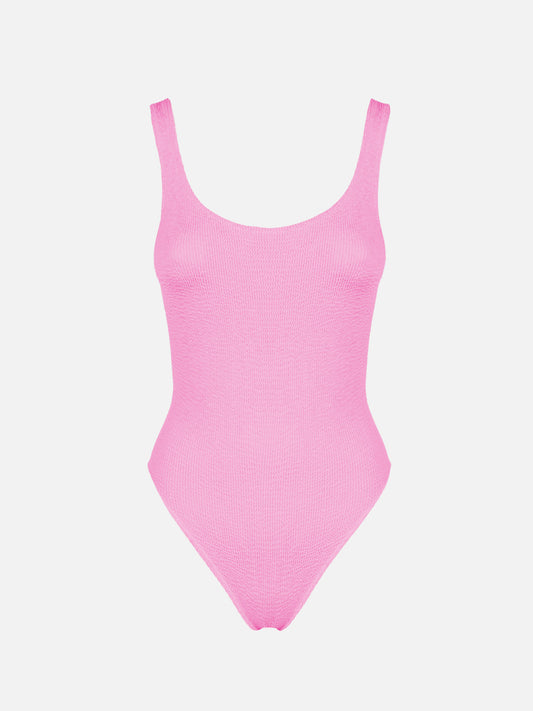 Woman pink crinkle one piece swimsuit Lora