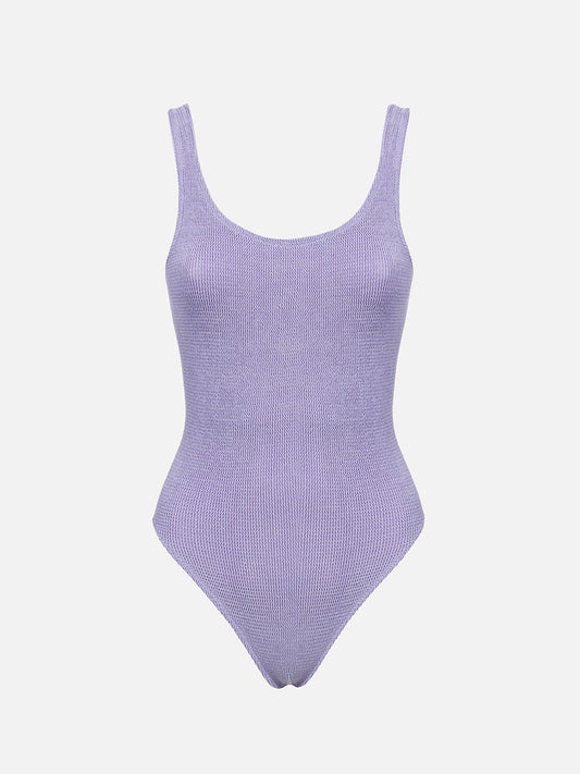 Woman lilac lurex crinkle one piece swimsuit Lora
