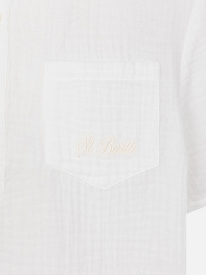 White cotton gauze polo shirt Madeira