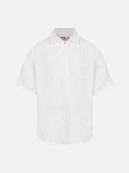 White cotton gauze polo shirt Madeira