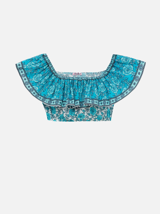 Ruffled crop top Mandy with boho flower print