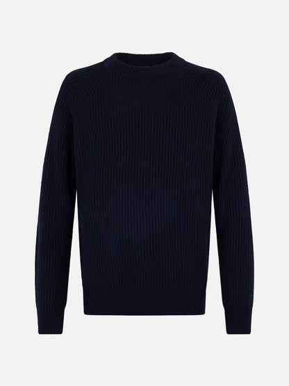 Man navy blue cashmere blend ribbed sweater Marine