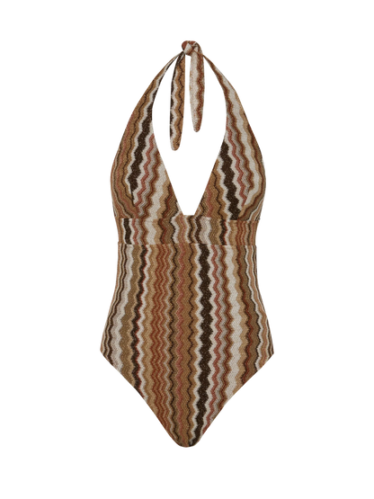 Marylin raschel chevron one-piece swimsuit