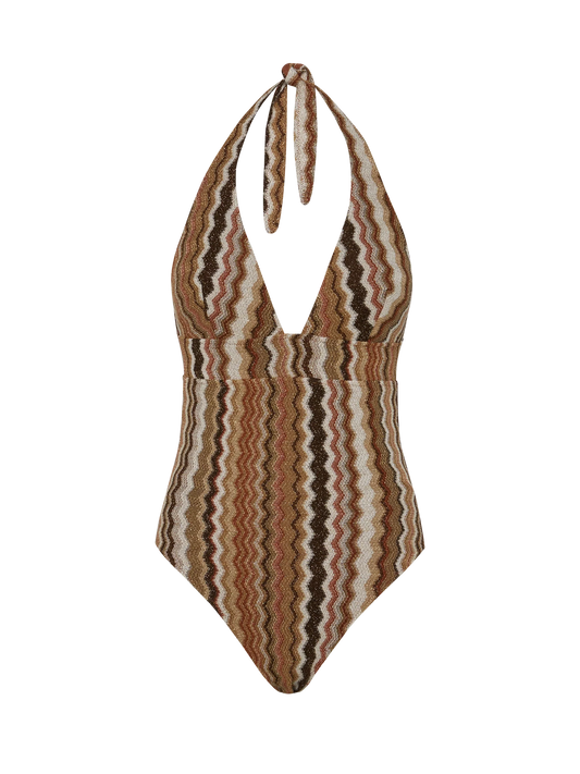 Marylin raschel chevron one-piece swimsuit