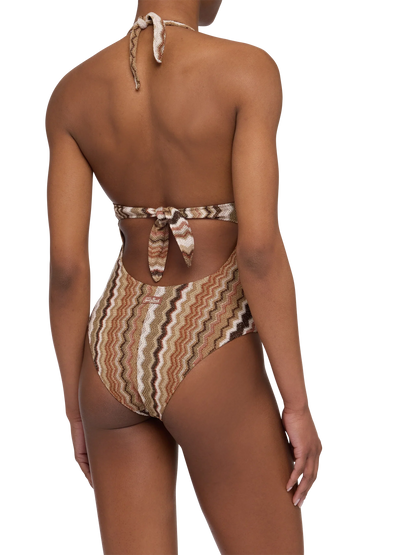 Marylin raschel chevron one-piece swimsuit