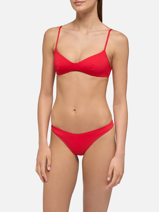 Naomi red cheeky swim briefs - May red scoop bralette top