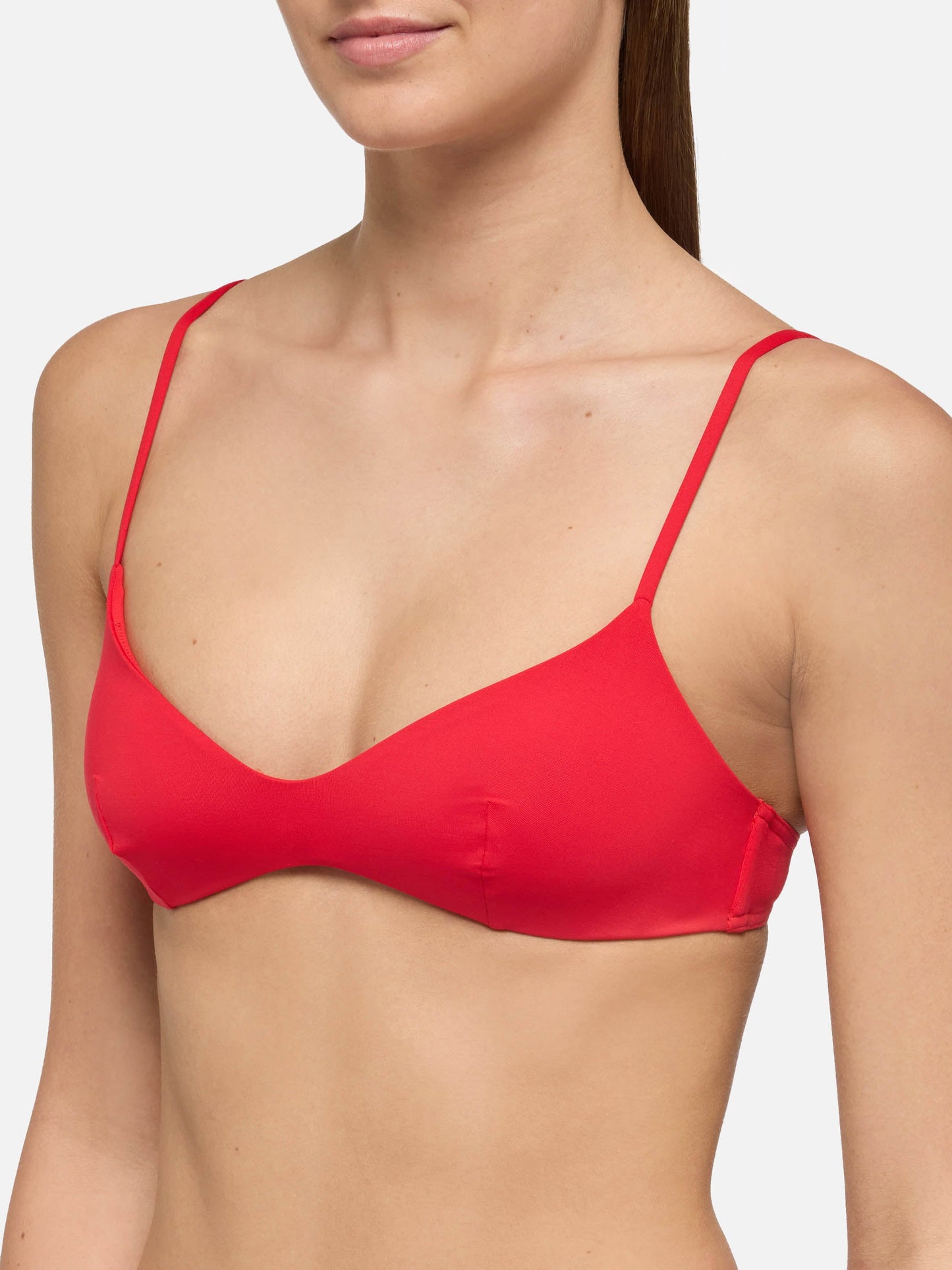 Naomi red cheeky swim briefs - May red scoop bralette top