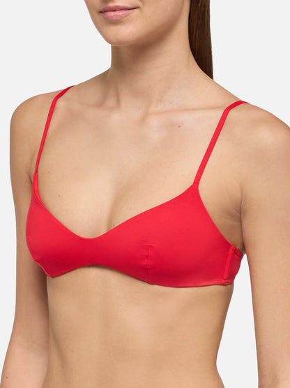 Naomi red cheeky swim briefs - May red scoop bralette top
