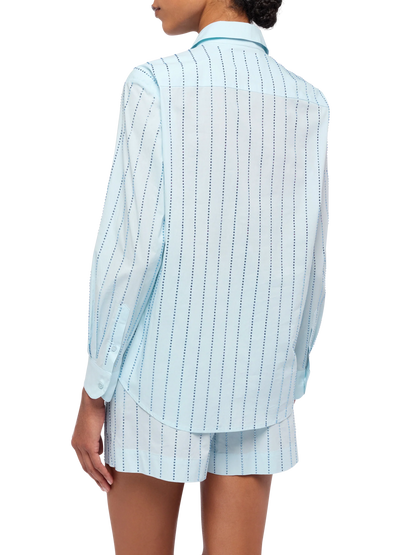 Meredith cotton popeline classic shirt with striped rhinestone embellishment