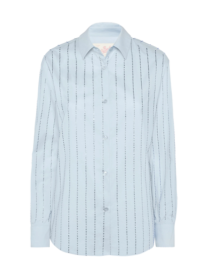 Meredith cotton popeline classic shirt with striped rhinestone embellishment