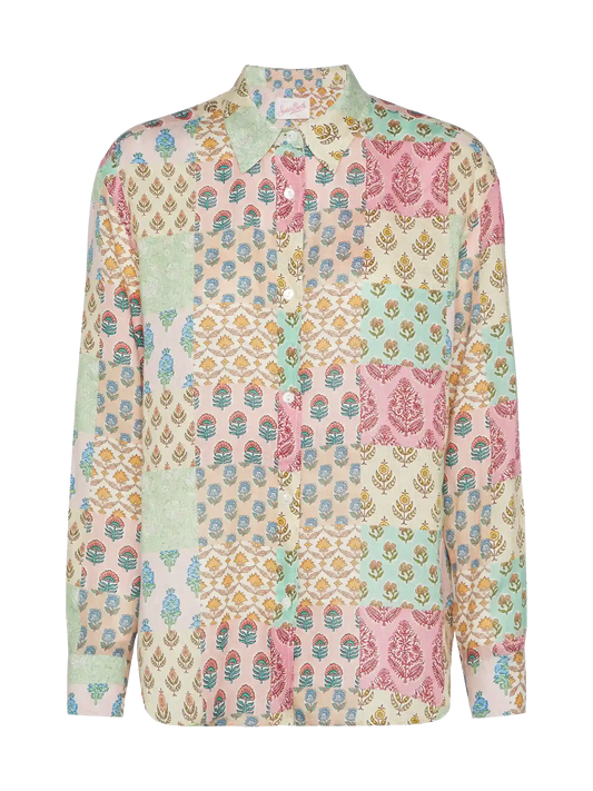 Meredith linen classic shirt with floral patch print