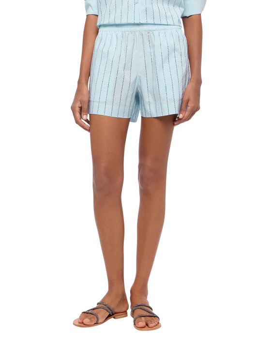Meave cotton poplin pull up shorts with striped rhinestone embellishment