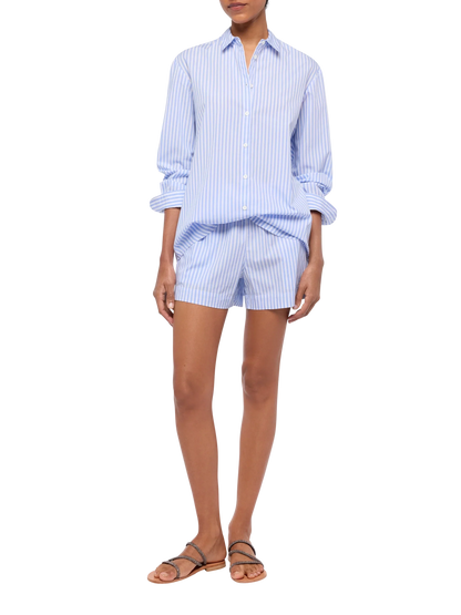 Meave cotton poplin pull up shorts with striped print