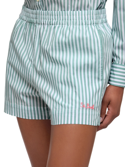Meave cotton poplin pull up shorts with striped print