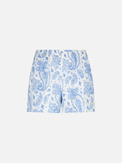 Woman paisley linen pull up shorts Meave
