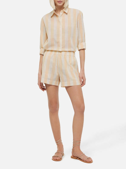 Meave linen pull up shorts with beige striped print