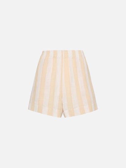 Meave linen pull up shorts with beige striped print