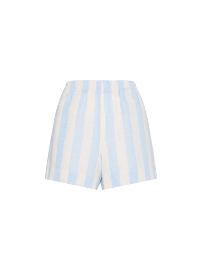 Meave linen pull up shorts with light blue striped print