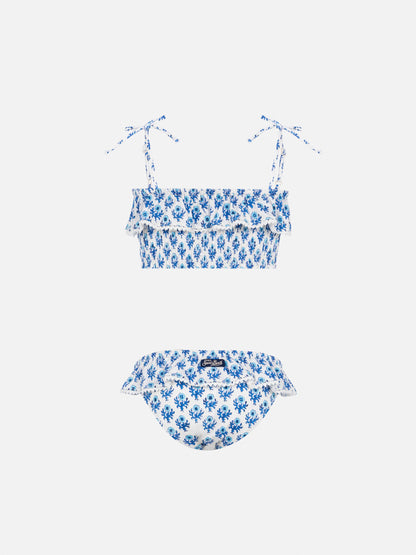 Melie smocked point embroidery bikini with ruffle