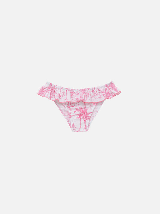 Melly ruffled swim briefs with toile de jouy print