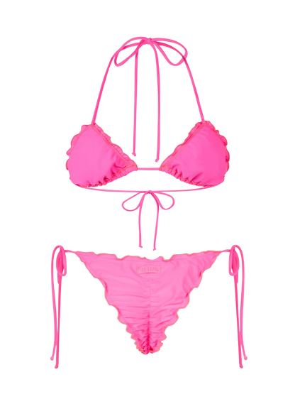 Woman fluo pink classic triangle bikini Sagittarius Miami