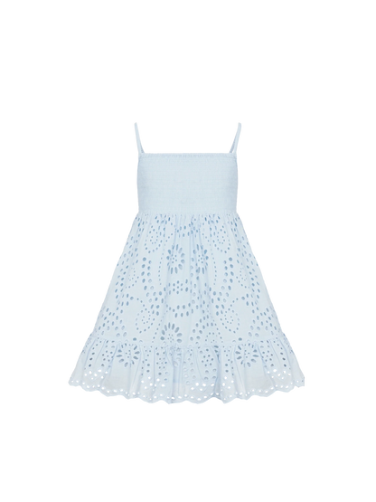 Miki light blue cotton Sangallo lace beach dress