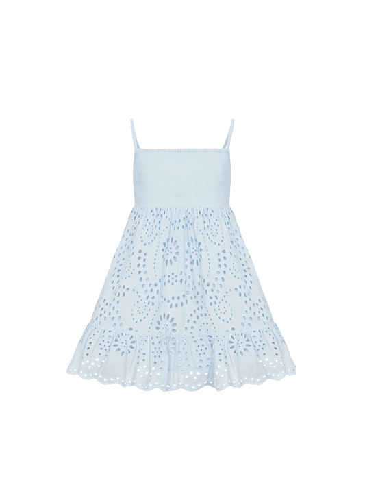 Miki light blue cotton Sangallo lace beach dress
