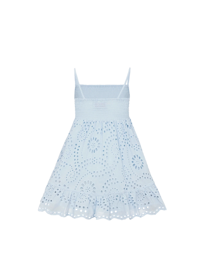 Miki light blue cotton Sangallo lace beach dress