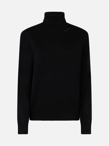 Woman black cashmere blend turtleneck sweater Moody