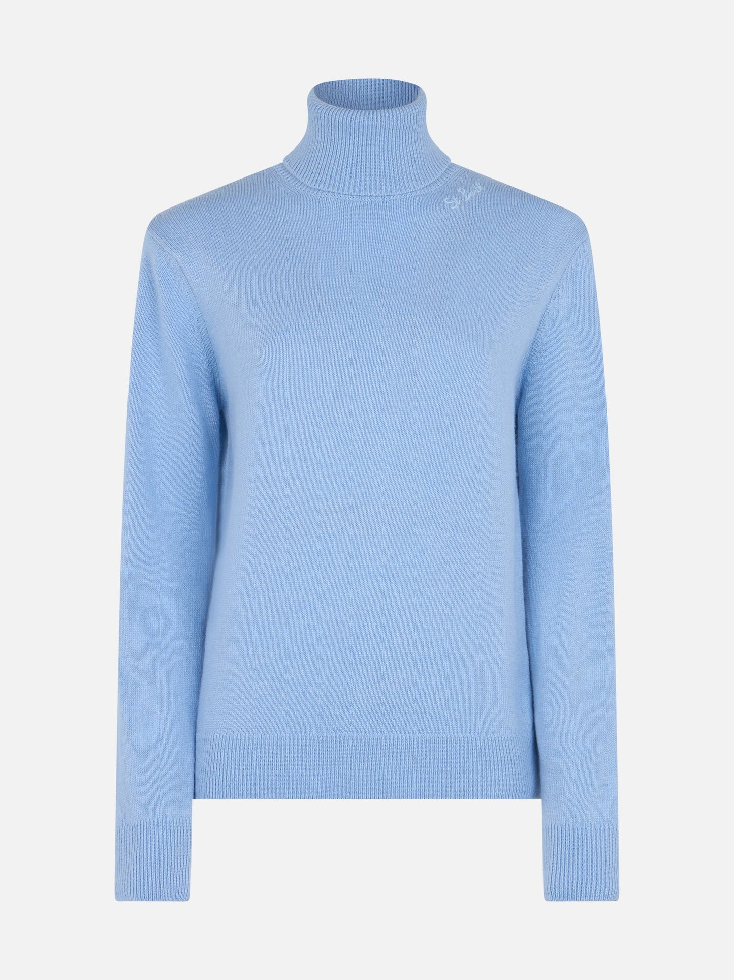 Woman light blue cashmere blend turtleneck sweater Moody