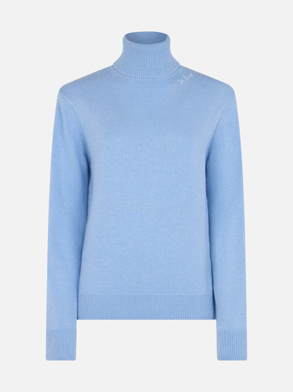 Woman light blue cashmere blend turtleneck sweater Moody