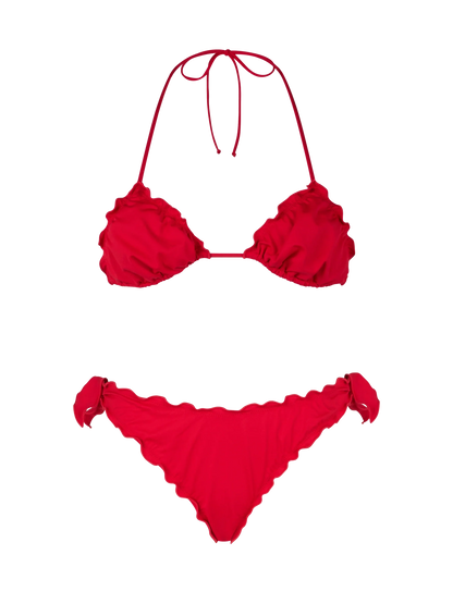 Woman red classic triangle bikini Sagittarius Moon