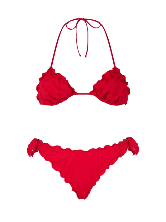 Woman red classic triangle bikini Sagittarius Moon