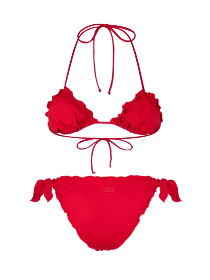 Woman red classic triangle bikini Sagittarius Moon