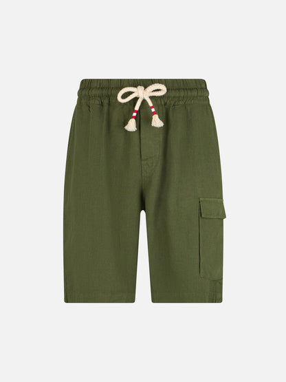 Man military green linen bermuda Marseille