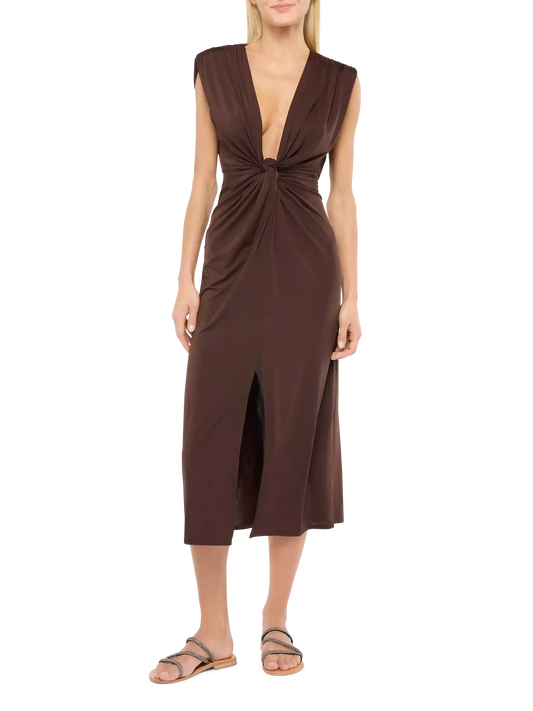 Marina brown sleeveless maxi dress